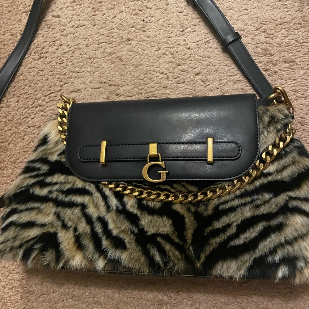 Guess Black and Tan Zebra fur Print Shoulder Bag